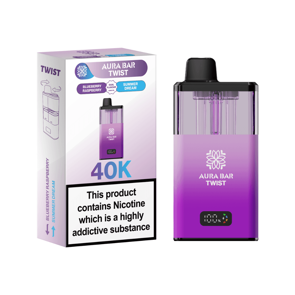  Blueberry Raspberry / Summer Dream Crystal Prime Aura Bar Twist 40k-Vape Kit Box of 5