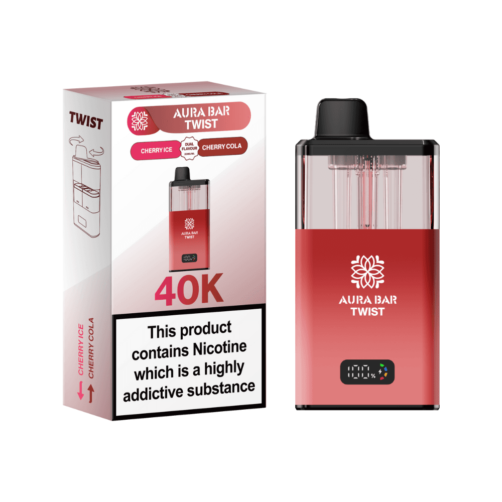  Cherry Ice / Cherry Cola Crystal Prime Aura Bar Twist 40k-Vape Kit Box of 5