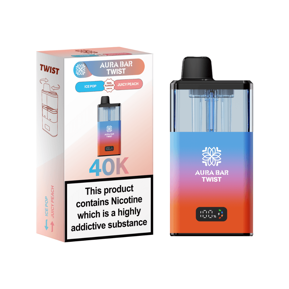  Ice Pop / Juicy Peach Crystal Prime Aura Bar Twist 40k-Vape Kit Box of 5