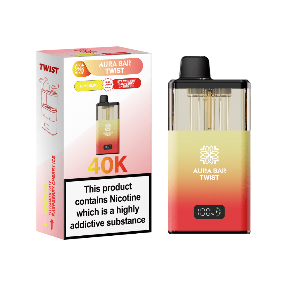  Lemon Lime / Strawberry Raspberry Cherry Ice Crystal Prime Aura Bar Twist 40k-Vape Kit Box of 5