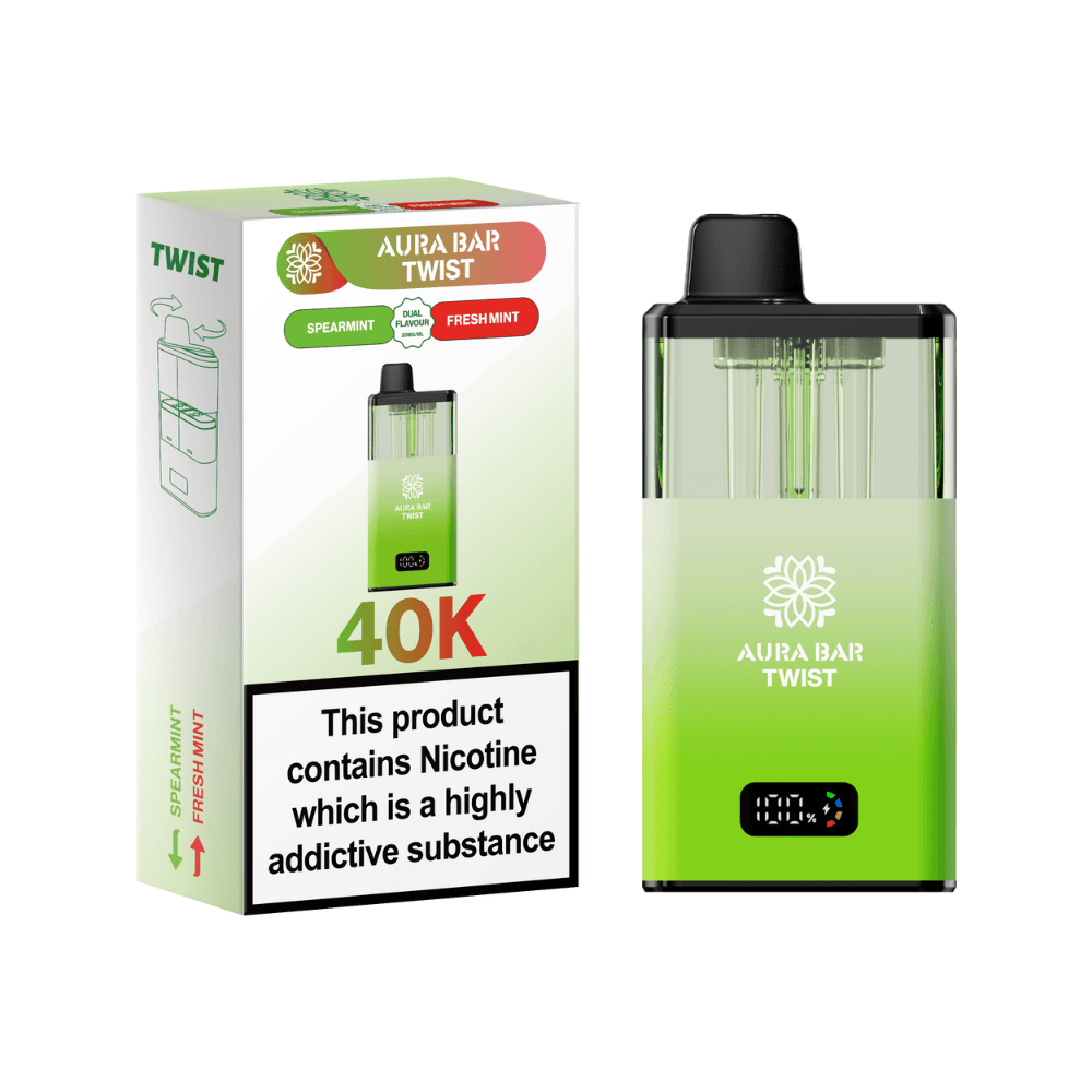  Spearmint / Fresh Mint Crystal Prime Aura Bar Twist 40k-Vape Kit Box of 5