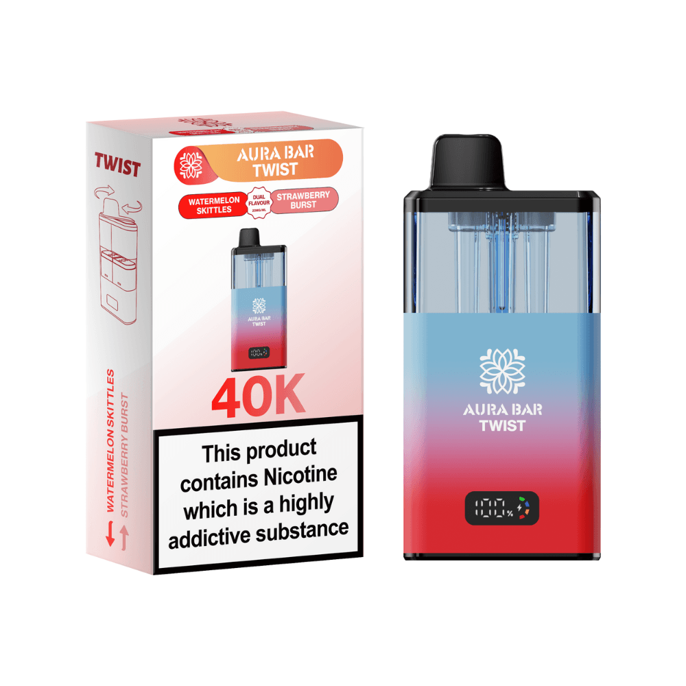  Watermelon Rainbow / Strawberry Burst Crystal Prime Aura Bar Twist 40k-Vape Kit Box of 5